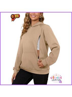 Nursing Hoodie Sweatshirt Breastfeeding Hidden Zippers Maternity Pullover